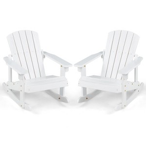 Infans 2PCS Kid Adirondack Rocking Chair Outdoor Solid Wood Slatted seat Backrest White - 1 of 4