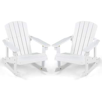 Infans 2PCS Kid Adirondack Rocking Chair Outdoor Solid Wood Slatted seat Backrest White