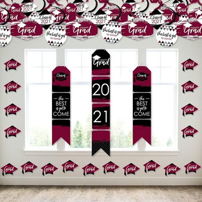 Big Dot of Happiness Maroon Grad - Best is Yet to Come - Wall and Door Hanging Decor - 2021 Burgundy Graduation Party Room Decoration Kit