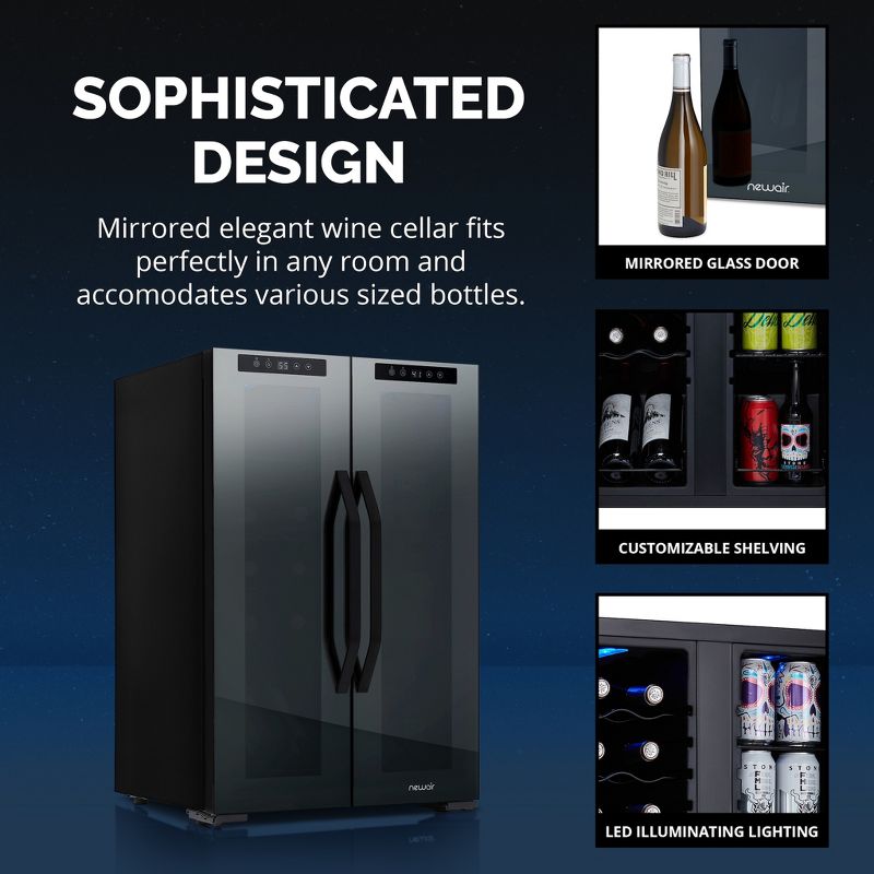 Newair Shadow Series Wine Cooler Refrigerator 12 Bottle & 39 Can Dual Temperature Zones, 4 of 15
