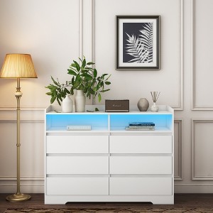 GDFStudio Barnard Modern 51.2" Rectangle Sideboard with 6 Drawers and Adjustable Lighting - 1 of 4