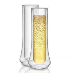 JoyJolt Cosmo Double Wall Stemless Champagne Flutes - Set of 2 Mimosa Champagne Glasses - 5 oz