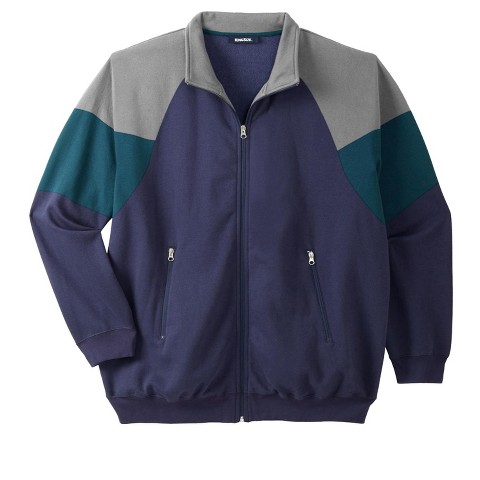 KingSize KS Sport Wicking Color Block Full Zip Track Jacket - L, Navy Colorblock