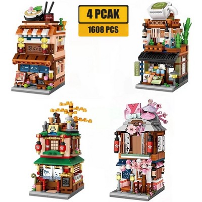 SEVOBAL Building Sets 1608 PCS Japanese Architecture Block Kit 4 Mini House Models Creative Toy for Kids, Multicolor, 11.81"*7.87"*3.15"