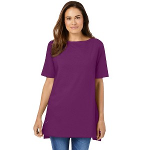 Woman Within Plus Size Perfect Short-Sleeve Boatneck Tunic - 1 of 4
