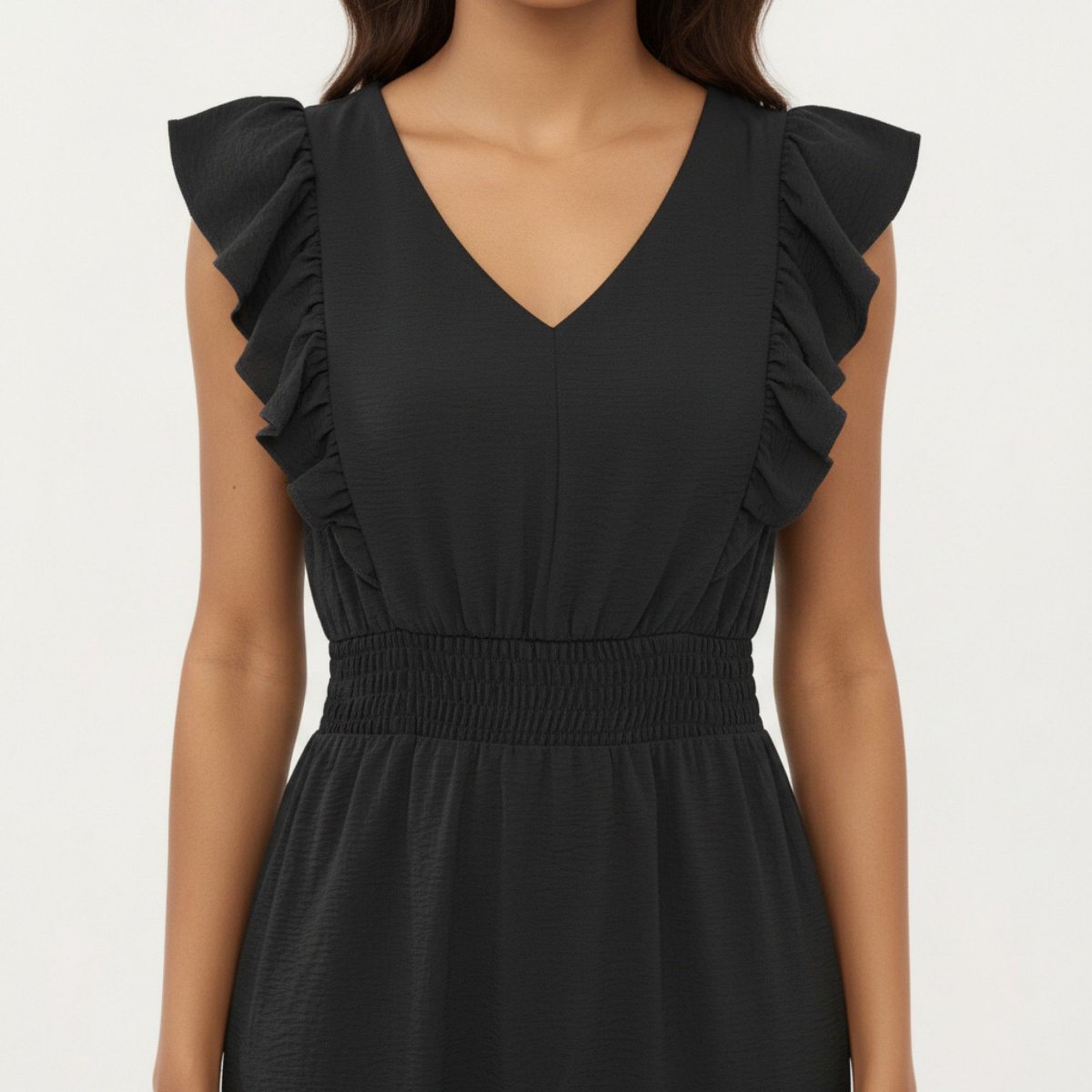 Женские платья Anna-Kaci Women's Tiered Midi Dress with Ruffle Sleeves and Smocked Waist - Small, Black — фото 5