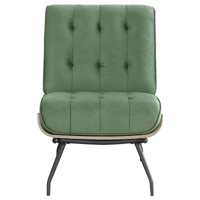 Mid Century Modern Green Velvet Metal Accent Chair