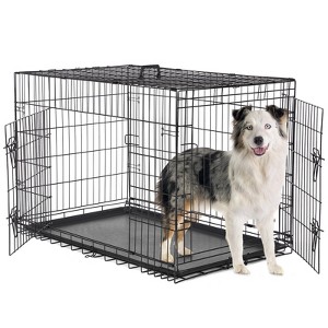 TUYOHW Double-Door Metal Dog Crate,Foldable Pet Kennel with Divider & Removable Tray,Portable Extra Large Kennel for Training & Travel,Black - 1 of 4