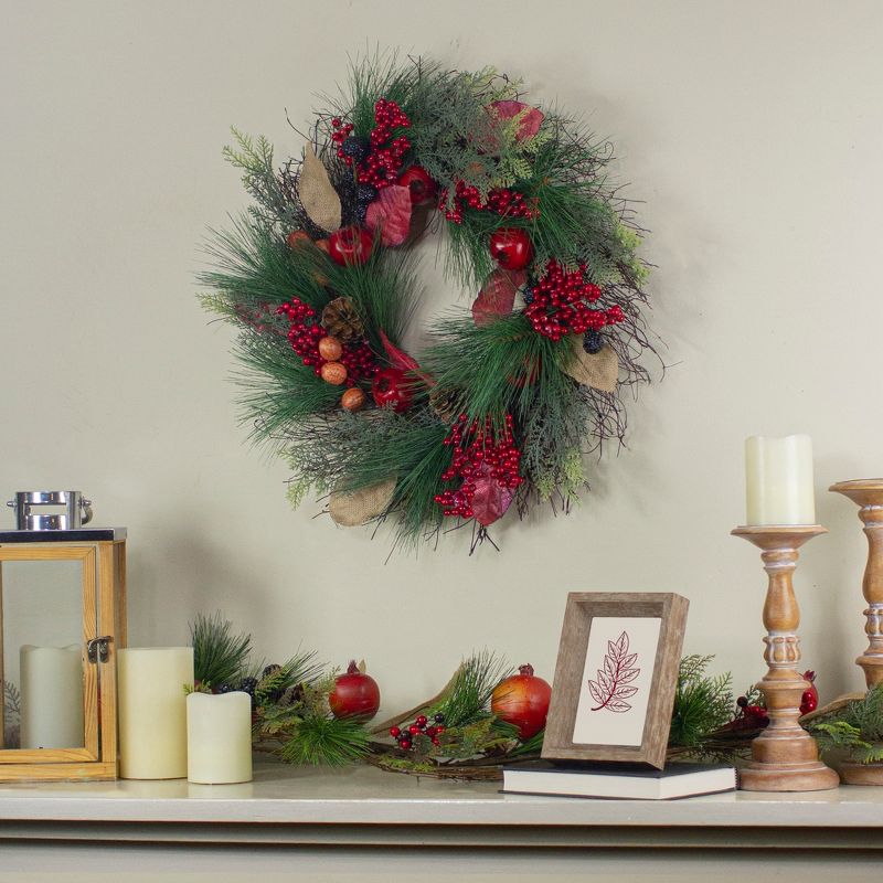 Northlight 24" Unlit Autumn Harvest Mixed Berry, Pine, and Nut Thanksgiving Fall Wreath, 2 of 5