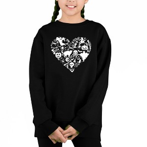 LA Pop Art Halloween Heart - Girl's Word Art Crewneck Sweatshirt Black Large - 1 of 4