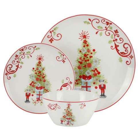 Gibson Home Festive Tree 12 Piece Porcelain Dinnerware Set Target