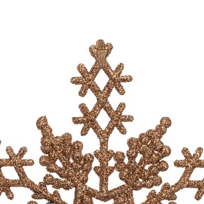 Rose Gold Glitter Shatterproof Plastic Snowflake Ornaments, Set of 12