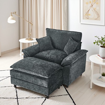 IULULU Sectional Sofa, Chenille Cloud Couch Comfy Upholstered Sofa with Ottoman