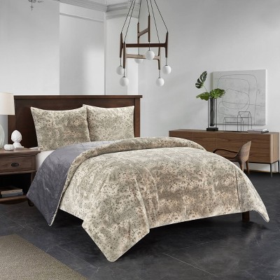 King 3pc Holburn Plush Comforter Set with Sherpa Reverse Neutral - Dearfoams