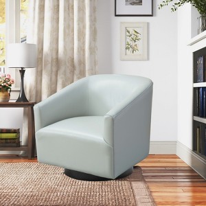 Okak Modern 360° Swivel Chair Accent Chair with Soft Cushion Barrel Sofa Chair with Wood Garland Base for Lounge Bedroom Office, Gray - 1 of 4