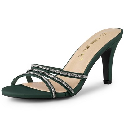 Allegra K Women's Rhinestone Strappy Heel Mules