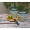 Dos Sueños Mexican Hand Blown Stemless Margarita Glasses - Aqua Rim - 14oz - Set of 2 - 3 of 4