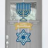 Big Dot of Happiness Happy Hanukkah - Hanging Porch Chanukah Holiday Party Outdoor Decorations - Front Door Decor - 3 Piece Sign