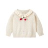 MyKids-Usa Baby Girl Solid Color Hollow Carved Design Cherry Patched Cardigan - 4 of 4