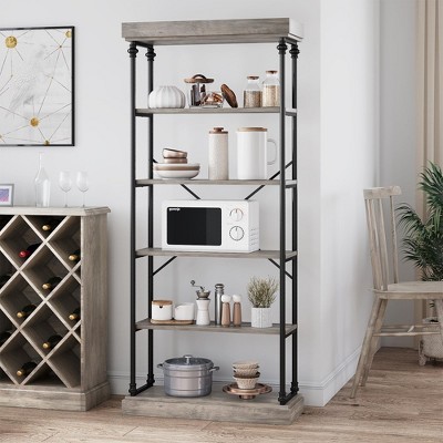 6 Tier Bookshelf Industrial Bookcase Wood Storage Open Rack Shelf Metal Frame Rustic Tall Standing Bookshelves