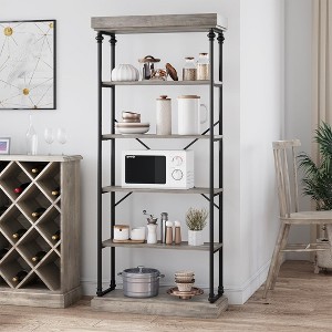 6 Tier Bookshelf Industrial Bookcase Wood Storage Open Rack Shelf Metal Frame Rustic Tall Standing Bookshelves - 1 of 4