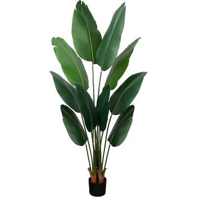 Wikineon Artificial Bird of Paradise Plant 5 Ft Tall Fake Banana Leaf Plant for Indoors and Outdoors,Faux Palm Tree with Plastic Pot for Office