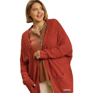 Slickblue Plus Size Women's Oversized Cardigan Sweater with Pockets, Open Front, Sunset/Camel/Black/Pink, Size XL-2XL - 1 of 4