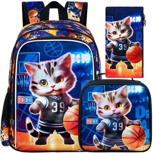 Generic 3PCS Basketball Cat Bookabg for Boys, Kids Backpack with Lunch Box - 1 of 4