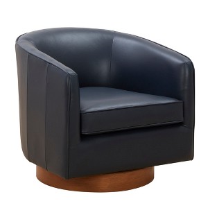 Top Grain Leather Wood Base Swivel Chair with Pocket Coil Seat, Sinuous Springs, and Barrel Design - 1 of 4
