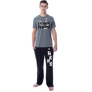 Peanuts Mens' Snoopy I Like Naps Character Sleep Pajama Set Shirt Pants Multicolored - 1 of 3