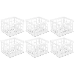 6 Pack) Sterilite 16928006 Plastic White Storage Box Milk Crate Containers Home