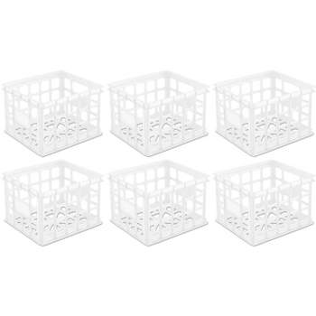 Sterilite Storage Crate, Stackable Plastic Bin Open Basket with Handles, Organize Home, Garage, Office, School, White, 6-Pack