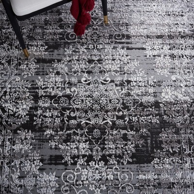 Charcoal Synthetic 79" Hand-Knotted Square Area Rug