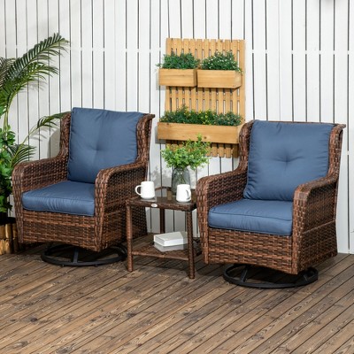 Blue and Brown PE Rattan Wicker 3-Piece Patio Bistro Set