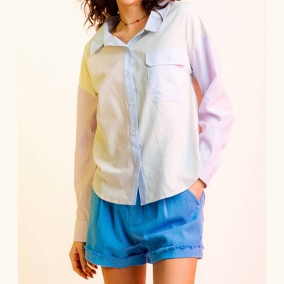 Women's Long Sleeve Color Block Striped Shirt - VERY J