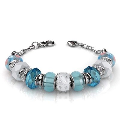 18k White Gold Plated Bracelet with Blue Beads and Swarovski Crystals for Women