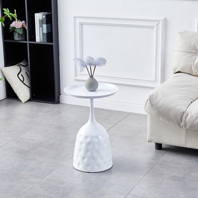 MAYEERTY White Wine Cup Metal Side Table, Small Sofa Table, Round White Nightstand