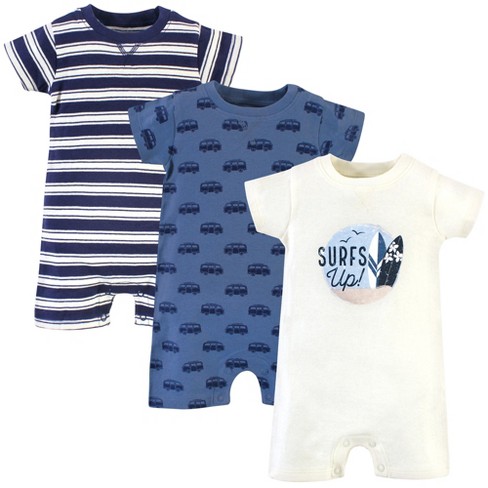 Touched By Nature Baby Boy Organic Cotton Rompers 3pk, Surfs Up, 0-3 ...