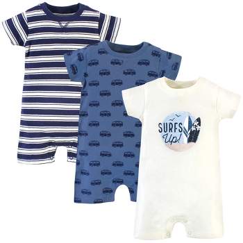 Touched by Nature Baby Boy Organic Cotton Rompers 3pk, Surfs Up