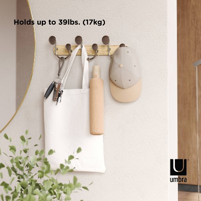 Natural Wood and Nickel 9-Hook Wall Mounted Coat Rack