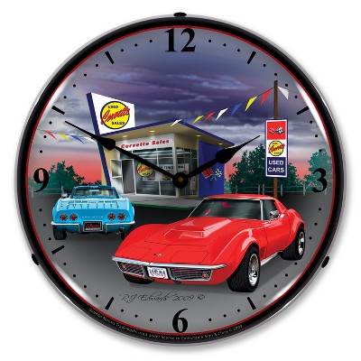 Collectable Sign & Clock | 1968 Corvette LED Wall Clock Retro/Vintage, Lighted