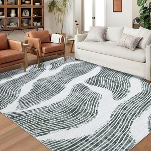 Area Rug Geometric Stripes Rug Modern Washable Living Room Rug Low Pile Non-Slip Throw Rugs for Bedroom Office - 1 of 4