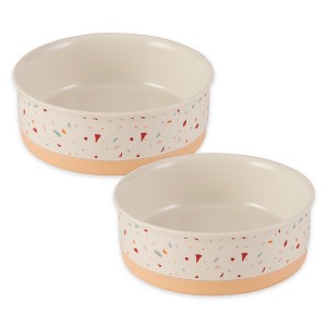 Bone Dry Ceramic Pet Bowl Set Eat/Drink, 2 Piece, Terrazzo, Medium - 1 of 4