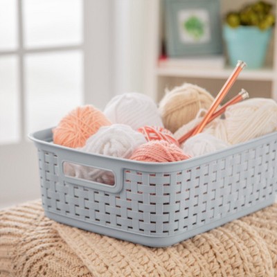 Sterilite Cement Gray Short Weave Wicker-Style Storage Basket
