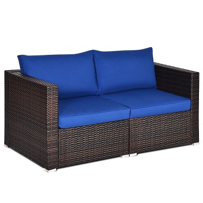 Tangkula 2-Piece Patio Wicker Corner Sofa Set Rattan Loveseat with Removable Cushions