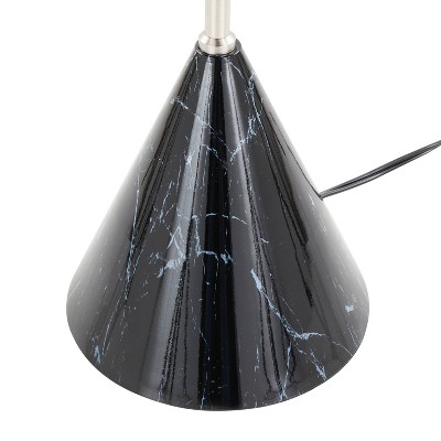 65" Plated Nickel and Black Faux Marble Cone Floor Lamp