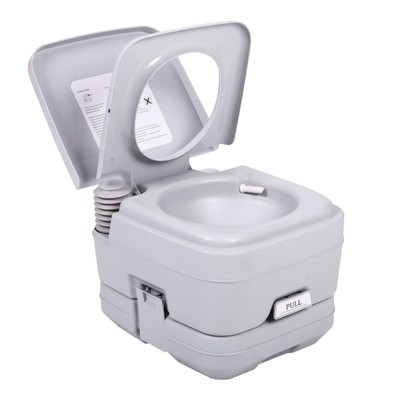 VisioGear Portable Toilet, 2.6 Gallon Flushable Camping Toilet, Sanitary Outdoor Travel Toilet for Tents Campers, Gray, 16.5"*13.9"*12.1"