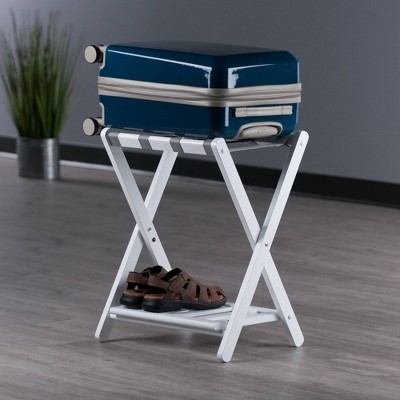 White Folding Wood Luggage Rack with Shelf