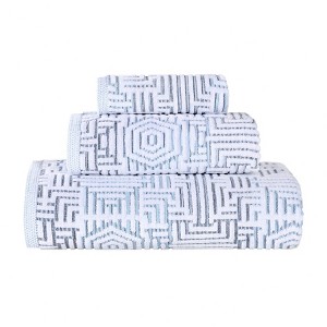 Cotton Modern Geometric Jacquard Soft Highly-Absorbent Assorted 3 Piece Bathroom Towel Set by Blue Nile Mills - 1 of 4