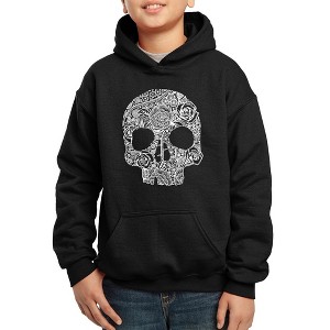 LA Pop Art Boy's Word Art Hooded Sweatshirt - Flower Skull - 1 of 4